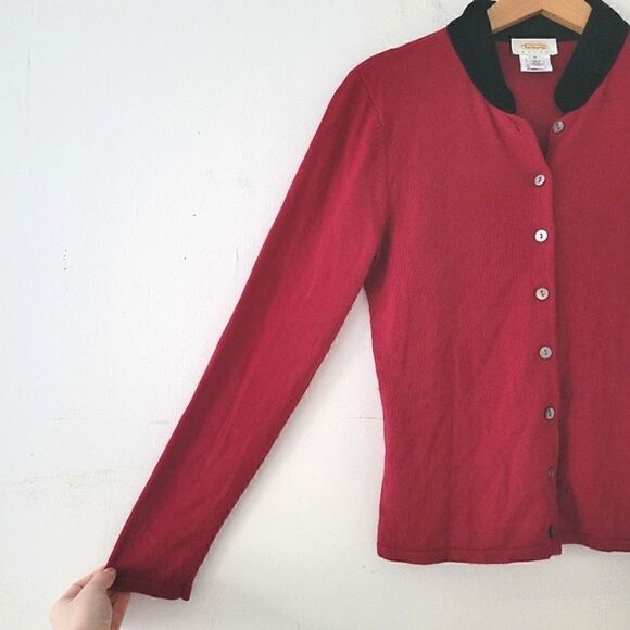 Talbots Silk/Cashmere Button Down Cardigan Sweater Magenta M - Picture 5 of 6